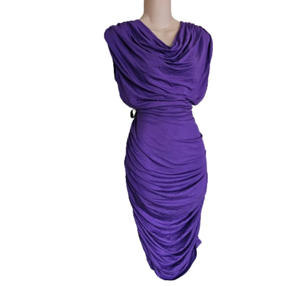 OUGES Purple Scoop Neck Sleeveless Ruched Casual … - image 4